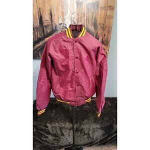 Vintage 70s 80s Satin Varsity Jacket Maroon Gold Made in USA Bomber Small 34–36